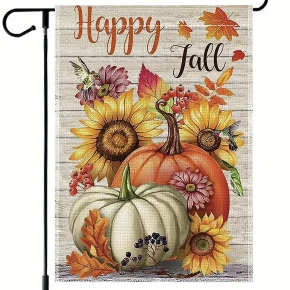 Happy fall garden flag, pumpkins sunflowers leaves - Picture 1 of 3